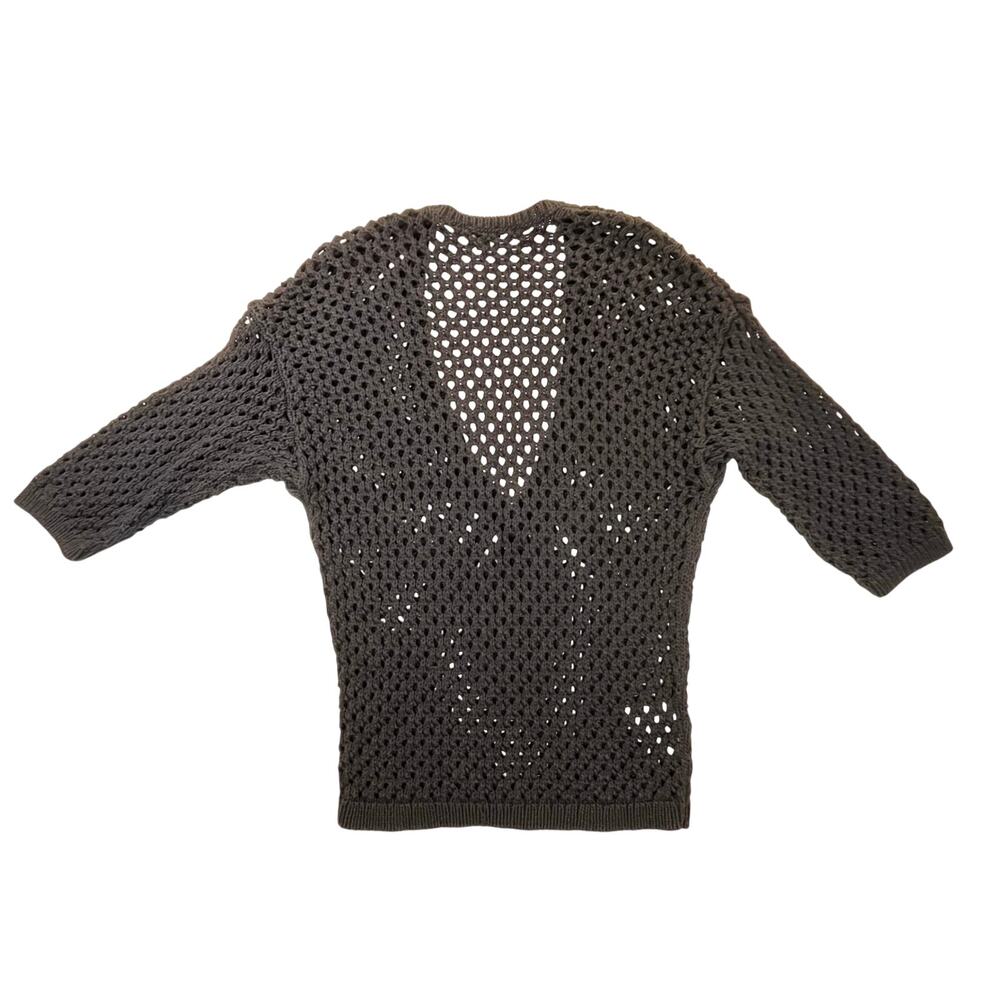 Ann Taylor Women M Navy Crochet Open Knit 100% Cotton V Neck Sweater Coastal Top - Picture 8 of 8